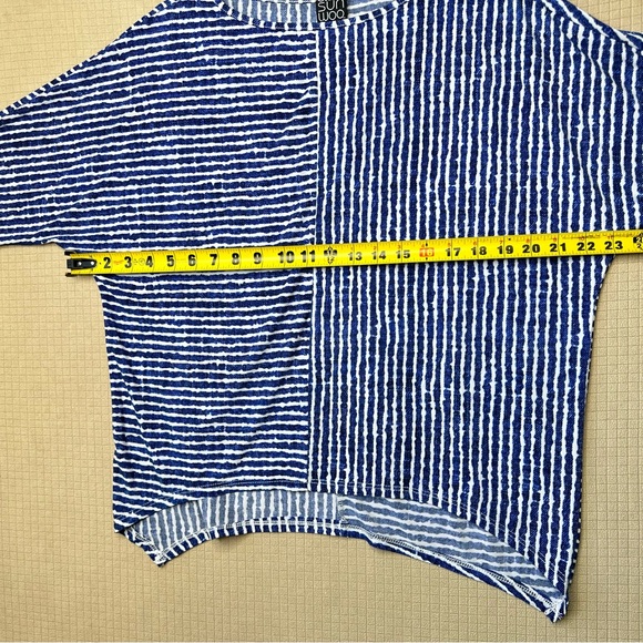 CLARA SUN WOO Womens Size Small Short Sleeve Stretch Top Pullover Blue Print - Picture 6 of 8